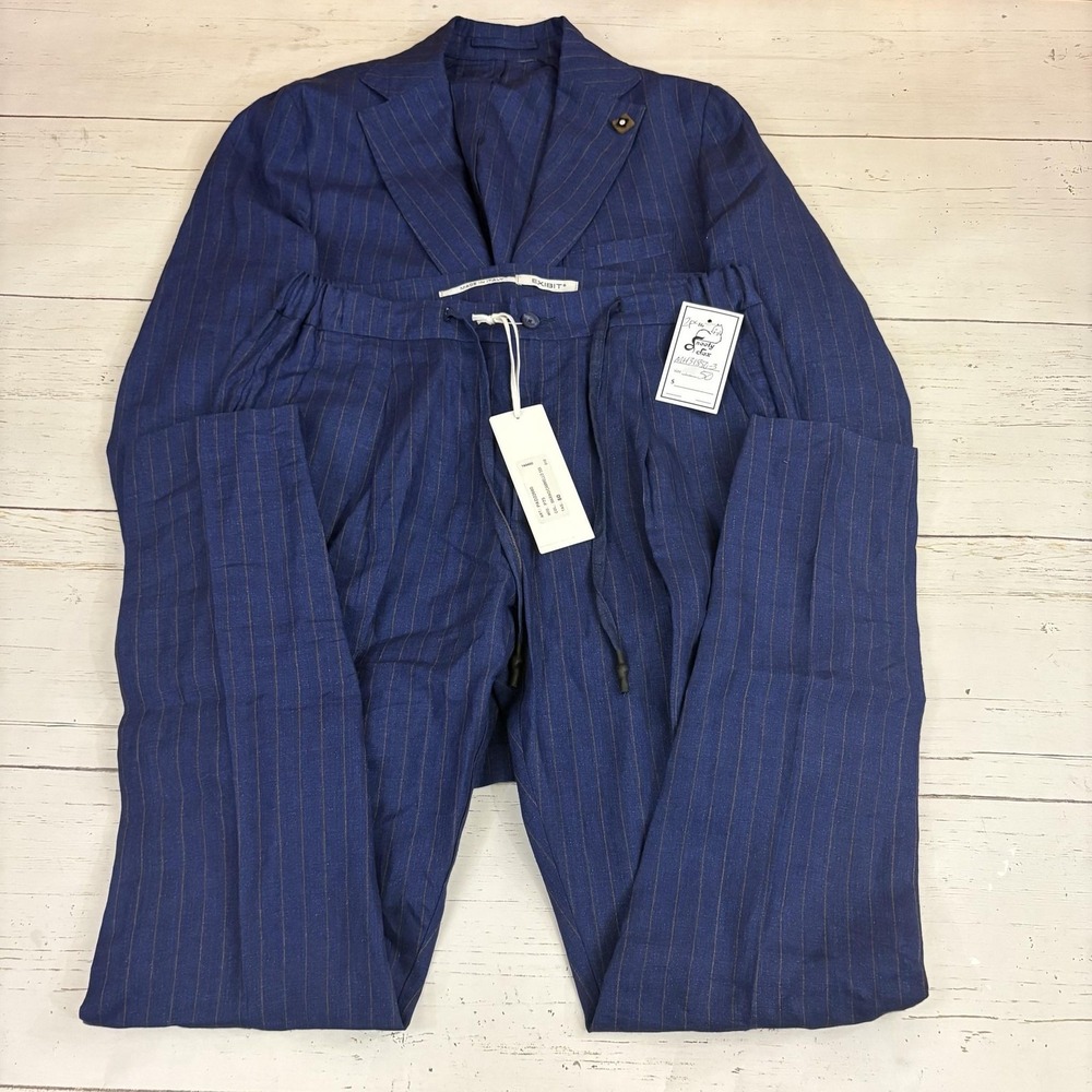 Italian Linen Suit Unstructured Surgeon Cuffs 38 Drawstring Pants Made Italy NWT